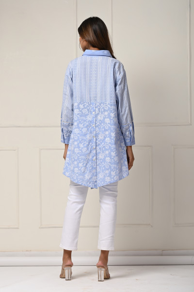 shirt with khadi print in lino dobby
