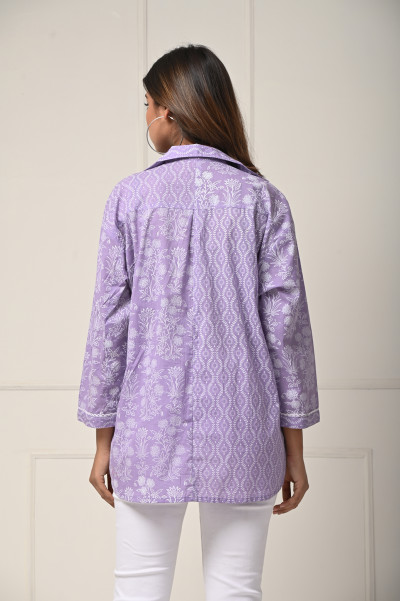 shirt with khadi print in lino dobby