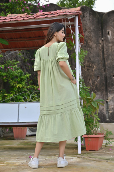 The Sage tea cotton Slub dress