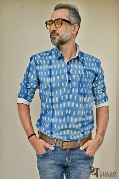 Blue Cotton Shibori full-sleeves Shirt