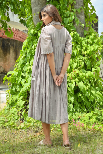 The Grey Voil Dress with Handmade Bandhej Stole